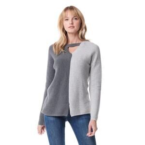 Lisa‎ Todd Shaker Sweater Charcoal Silver Grey Color Block XS Cotton Cashmere